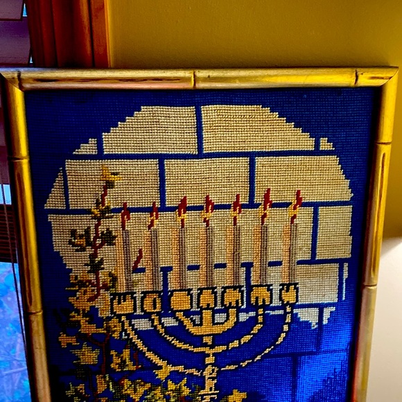 Large Needle Point Approximately19’ by 13’ Vibrant Colors Gold Bamboo Frame - Picture 4 of 12